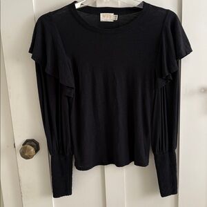 EUC Nation LTD Ruffle Black Puff Cuff long sleeve tee blouse Sz XS
